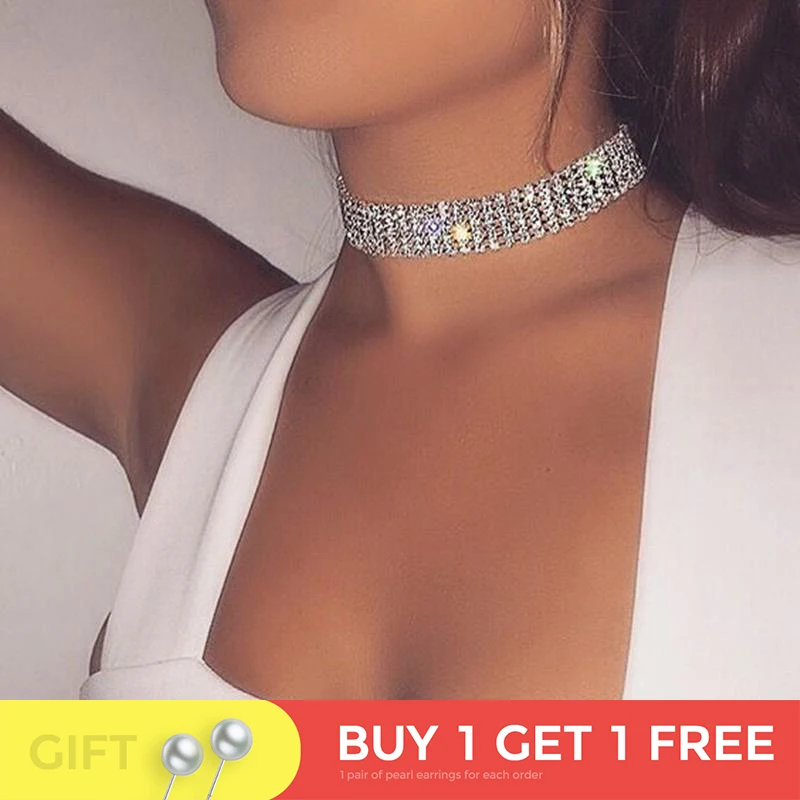 

Crystal Rhinestone Choker Chain Colorful Necklace Women Wedding Accessories Chain Gothic Choker Aesthetic Jewelry Cheap Things