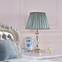 ourfeng table lamp desk light crystal modern led bedside home luxury fabric decorative for foyer bed room office reading room