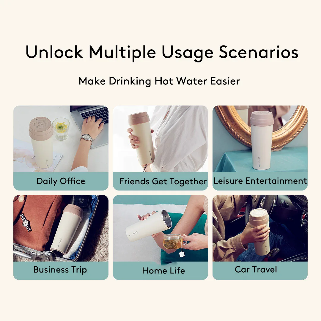 

XIAOMI 17PIN Portable Boiling Cup 400ML Quickly Boil Water Kettle Keep Warm Both Cup Pot Wire Hiding Must Travel Home Travel