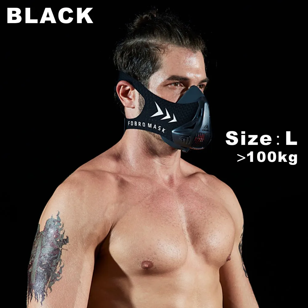 black L FDBRO Спортивная маска для бега, тренировочная маска для фитнеса, тренажерного зала, тренировок, велоспорта, высокой высоты, тренировочная маска, 3,0 - Цвет: black L