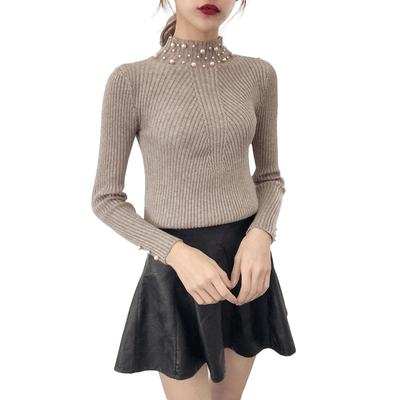 Осенне-зимний женский Повседневный свитер с жемчужинами и бусинами тонкий