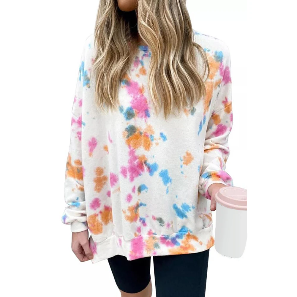 

Women Sweatshirts Tie Dye Printed O-Neck Full Sleeve Casual Autumn Multicolor Loose Pullover Female Clothes