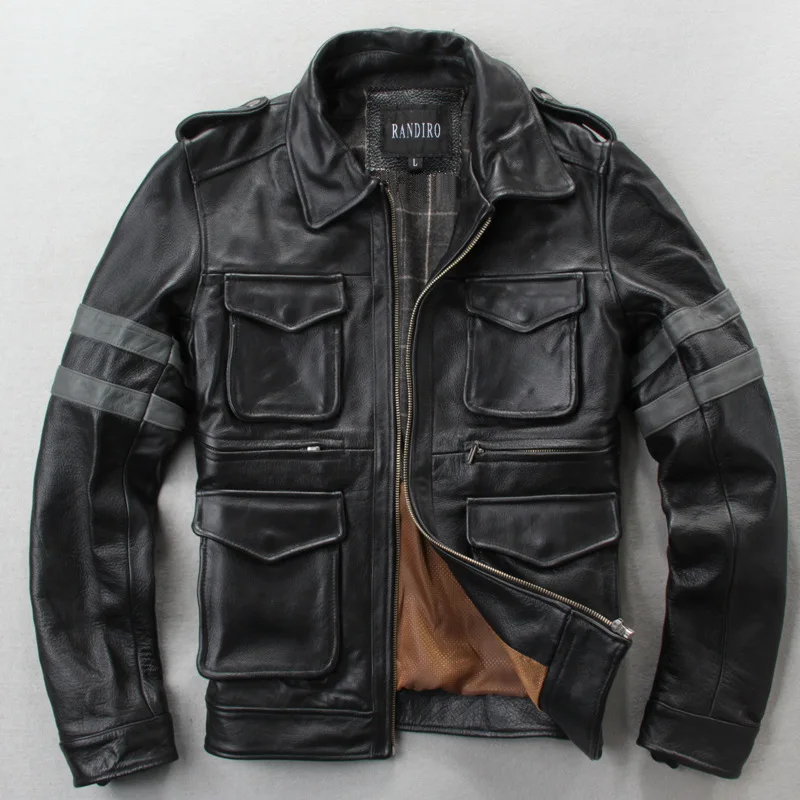 Factory 2020 Men M65 Cowskin Jacket Clearance sale Fahion Multi-pocket military Cowhide Jackets Russia Winter Coats M-XXXL