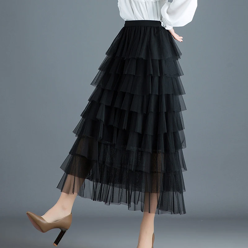 Женская многослойная Тюлевая юбка макси Cakee уличная одежда многоярусная