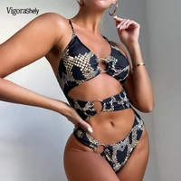 vigoashely sexy snake print swimwear women string one piece swimsuit female 2021 hollowed monokini deep v bathing suit swim wear