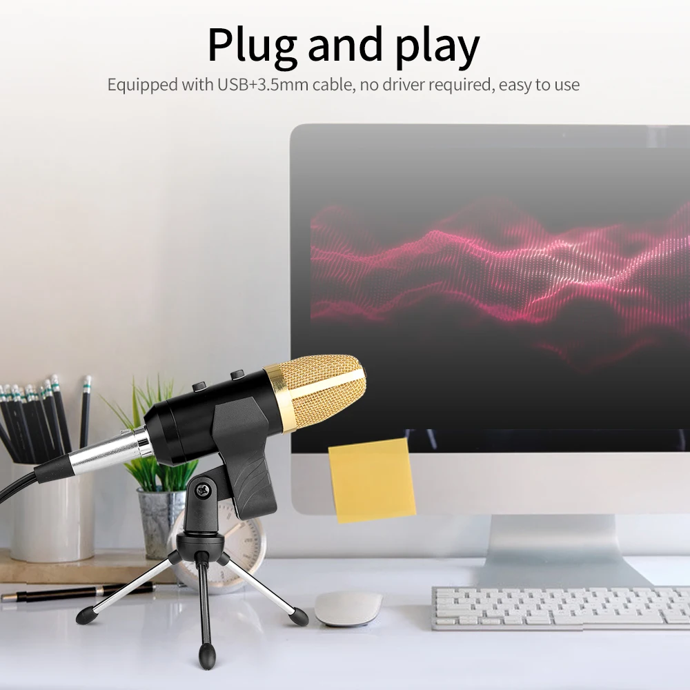 Проводной USB конденсаторный микрофон настольный для записи звука кардиоидный с