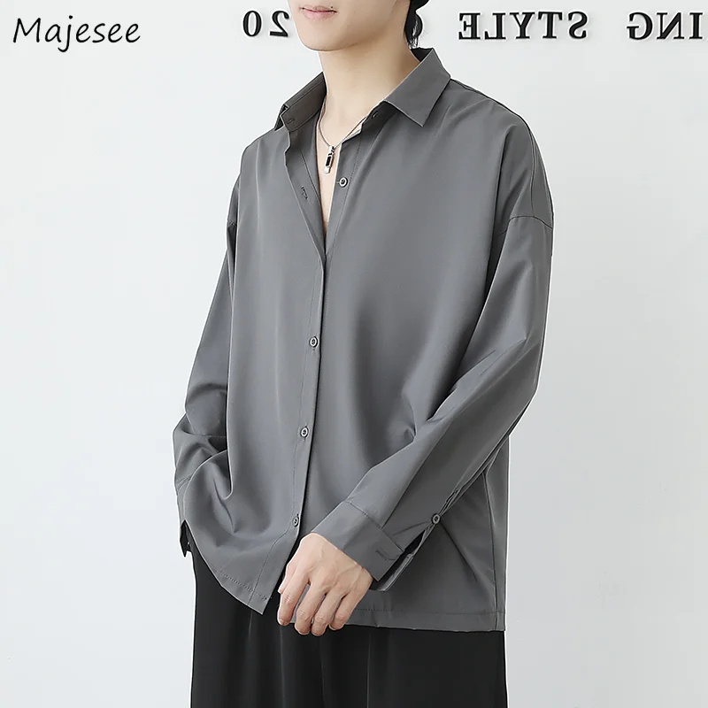 Long Sleeve Shirts Men Fashion Solid Plus Size 3XL Social Formal Business Silk Handsome Korean Leisure Basic Simple Sheer Camisa
