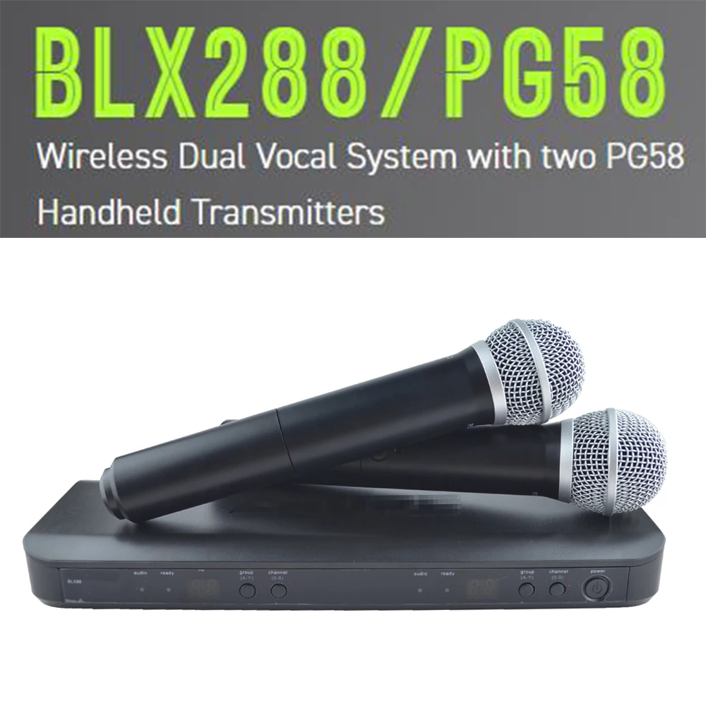 Бесплатная доставка BLX88 UHF беспроводной микрофон 2-канальный с PG58 ручной для