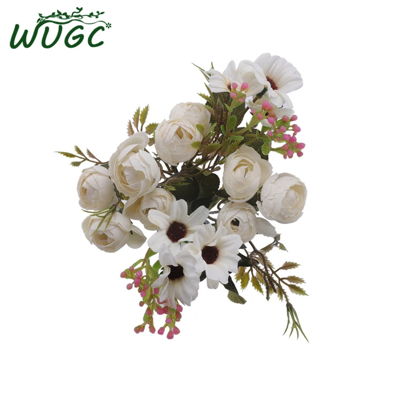 Шелковые искусственные цветы с 9 головками и 5 ветками букет из чайных роз жемчуга