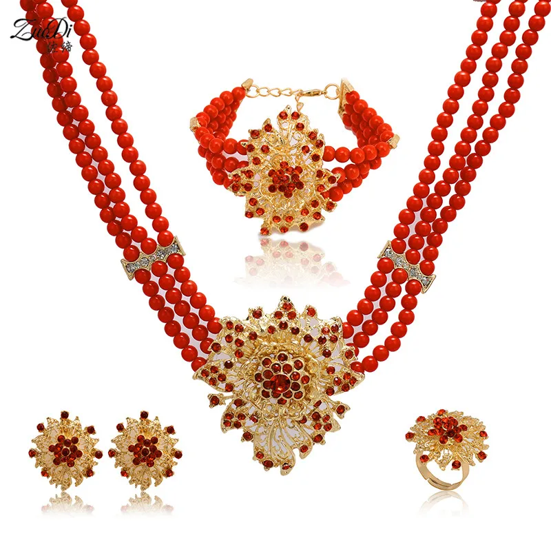 

ZuoDi Luxury Multicolored Crystals Brand Jewelry Sets for Women customer Fashion African Red Beads Wedding Jewelry Set Wholesale
