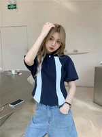 student polo collar hit color short sleeved t shirt female summer new korean version of slim slim casual top