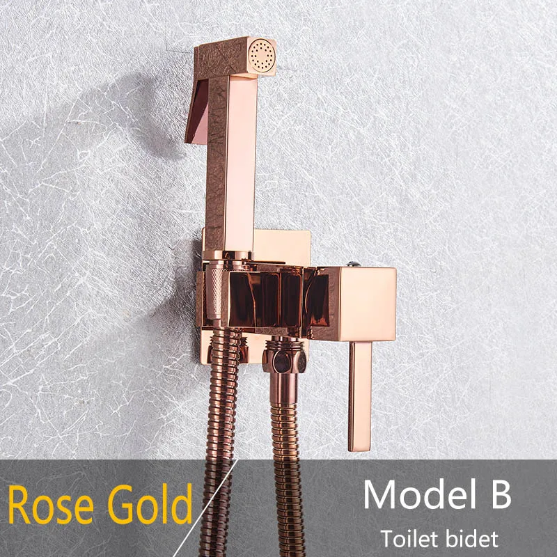 Rose gold B Золотая латунная ванная, смеситель для биде розовое золото высокого давления Биде опрыскиватель высокого качества гигиенический Душ биде настенный холодный кран - Цвет: Rose gold B