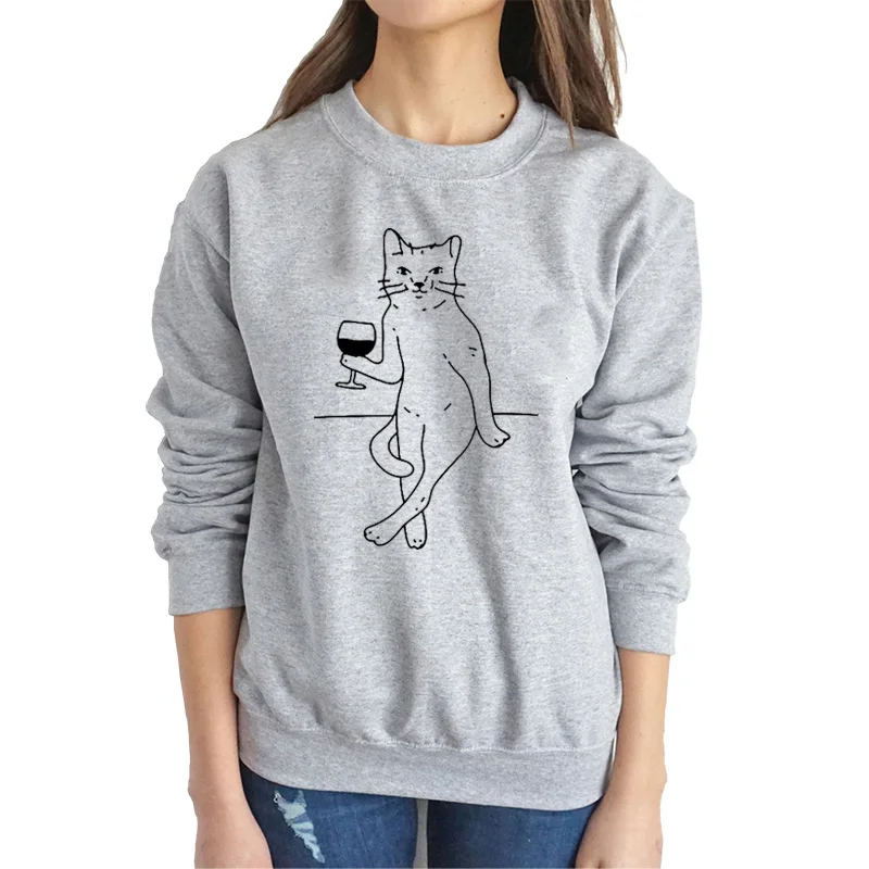 

Свитшот ZBBRDD женский хлопковый с принтом кота, смешная уличная одежда в стиле Харадзюку, пуловер с круглым вырезом и длинным рукавом, Прямая ...