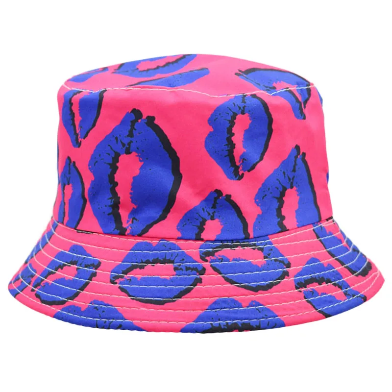 

Summer Sexy Lip Print Bucket Hat Women Fashion Cotton Beach Sun Hats Reversible Panama Lady Outdoor Fisherman Hat