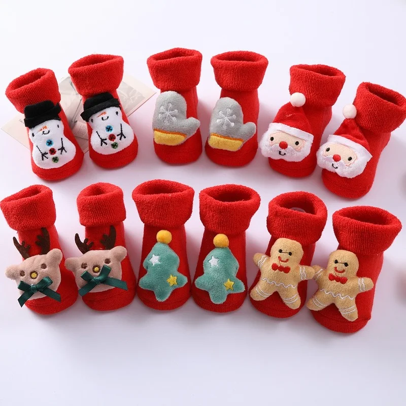 

Winter New Children's Socks Woolen Ring Thickened Turn Mouth Cartoon Newborn Baby Socks Doll Christmas Baby Socks