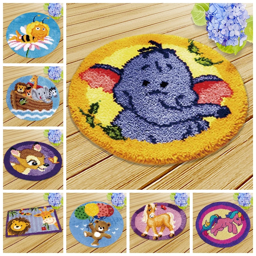 

High quality cartoon Knooppakket Smyrna Latch Hook Kits Diy Button Cushion Animals Needlework Mat Klink Haak Kussen Bloem Gift
