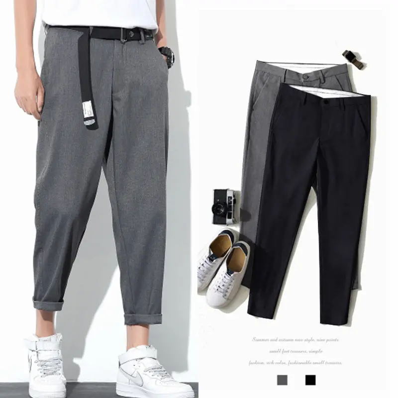 

Men's Suit Pants Summer Thin Casual Pants Loose Straight Pants Fashion Capri-Pants Men Summer Dress Suits Pantalon Vestir Hombre