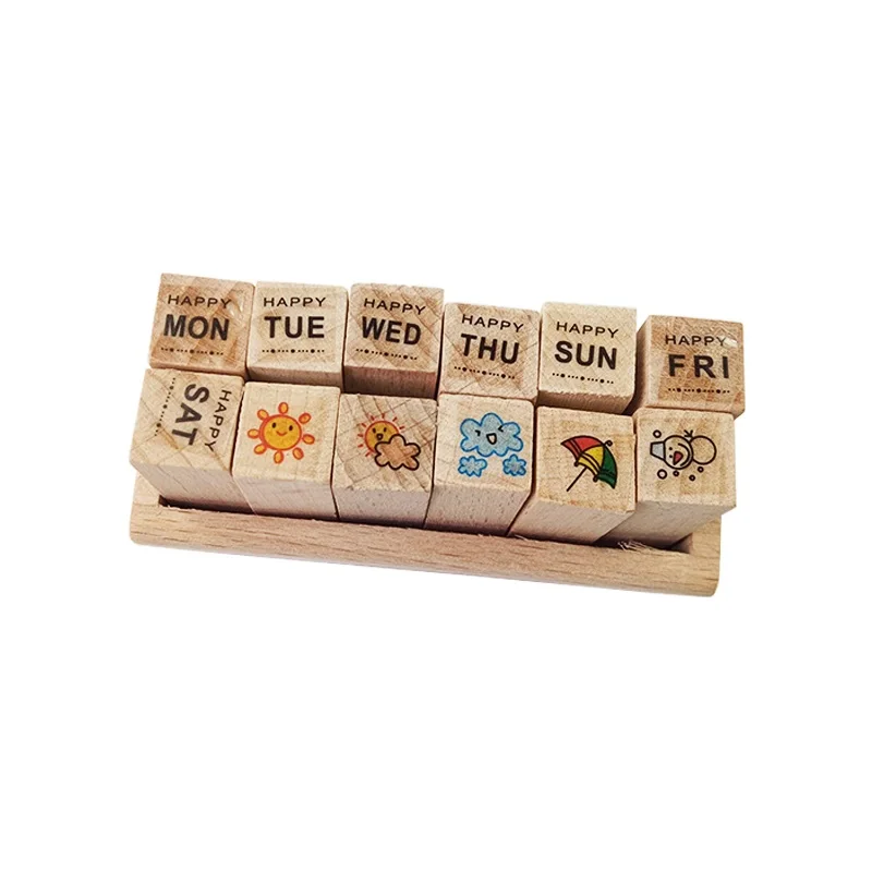 12 шт./компл. 4 дизайна деревянный штамп милый мультяшный Узор Набор Happy Life Love &amp Travel