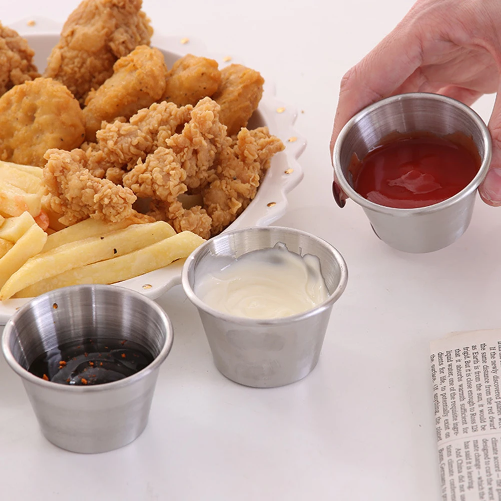 

1/4 Pcs 50ml Stainless Steel Sauce Cup Condiment Sauce Cup Tomato Sauce Container Dipping Bowl For Kitchen Restaurant Home Party