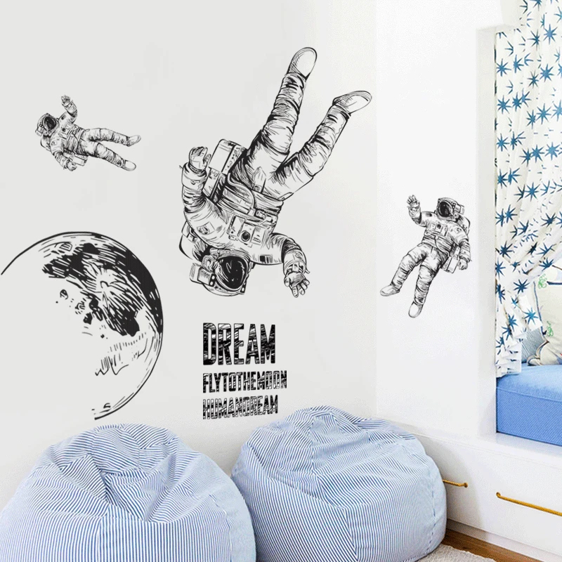 

Astronaut Space Wall Stickers for Kindergarten Bedroom Kids room Eco-friendly Wall Decals Removable diy Vinyl Removable Murals