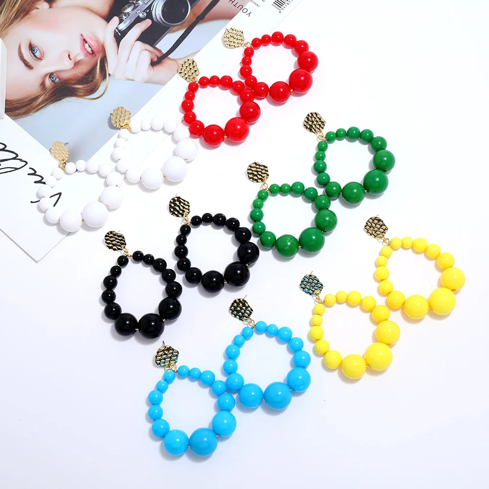 

2021 New Fashion Trend Bohemian Color Bead Hyperbol Earrings For Women Gradual Acrylic Vintage Hanging Female Party Jewelry