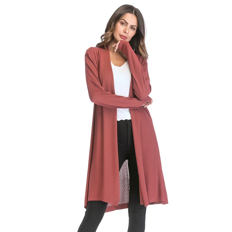 2019 Новая Женская Осенняя Свободная Повседневная вязанная кофта кардиган длинный