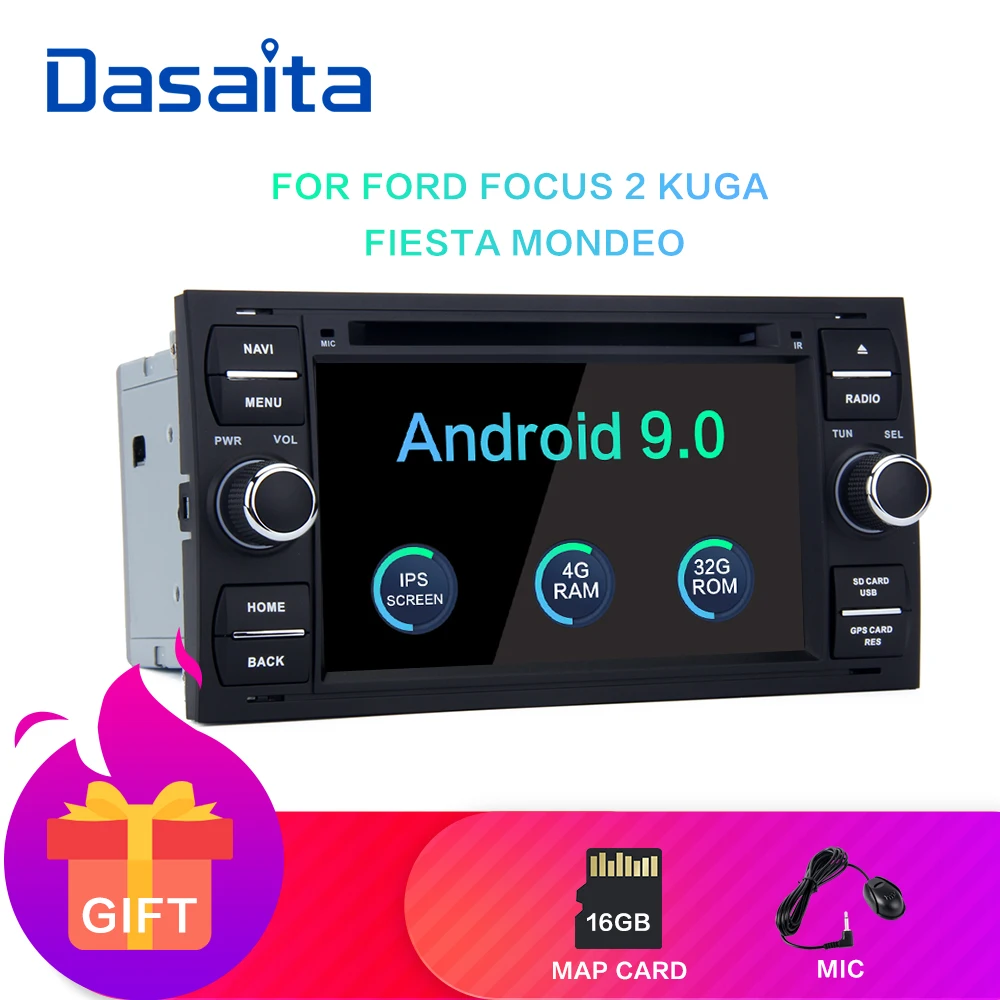 Dasaita 7 &quotAndroid 10 0 2 Din Автомобильный мультимедиа для Ford Focus Mondeo Kuga Fiesta 2003 2004 2005 2006 2007
