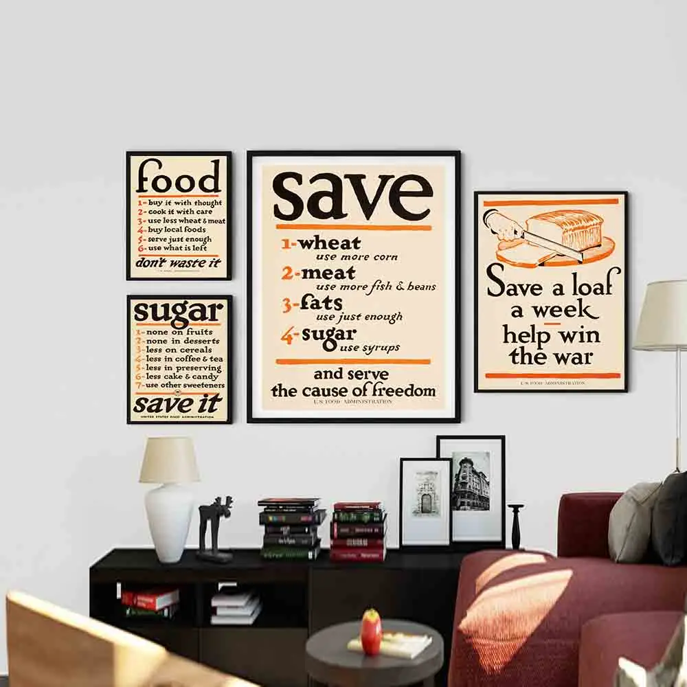 

Minimalist Vintage Food Save Sugar Quotes Canvas Painting Black White Wall Art Retro Poster Print Pictures Kitchen Home Decor