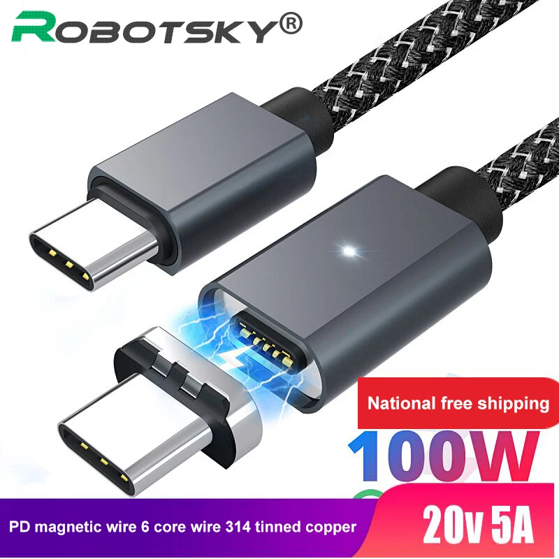 100 Вт магнитного типа C микро USB кабель 5A быстрой зарядки QC4.0 Переходник PD Type для
