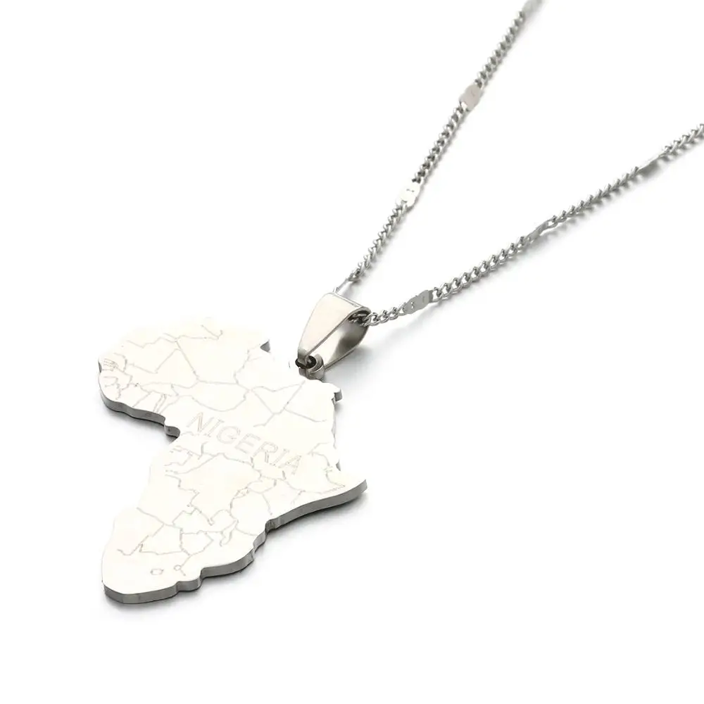 Нержавеющая сталь Африка Карта с Нигерией кулон ожерелья Мода карты Африки цепь