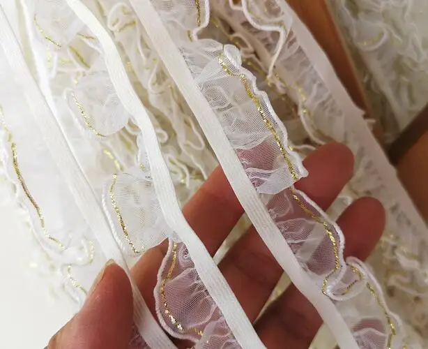 1 м плиссированная Золотая кружевная лента из гипюра эластичная ткань отделка 5