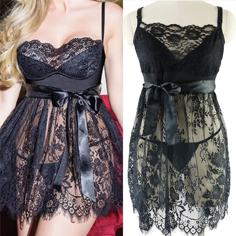 Сексуальное женское нижнее белье эротическое черное кружевное платье для сна