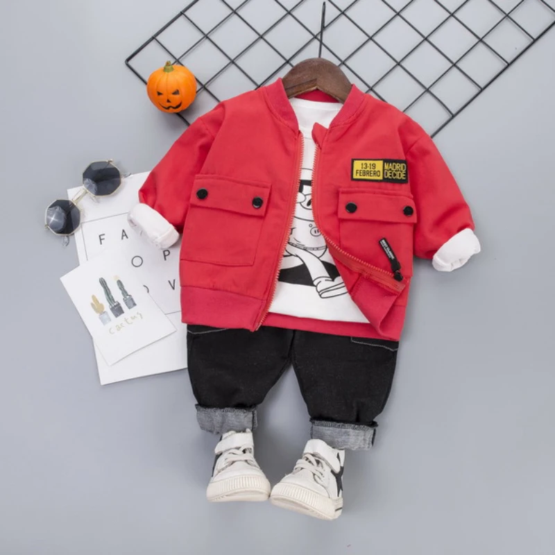 

Kids clothes three-piece suit for boy girls warm sweater jacket + sweat shirt T-shirt + pants baby fashion high-quality clothing