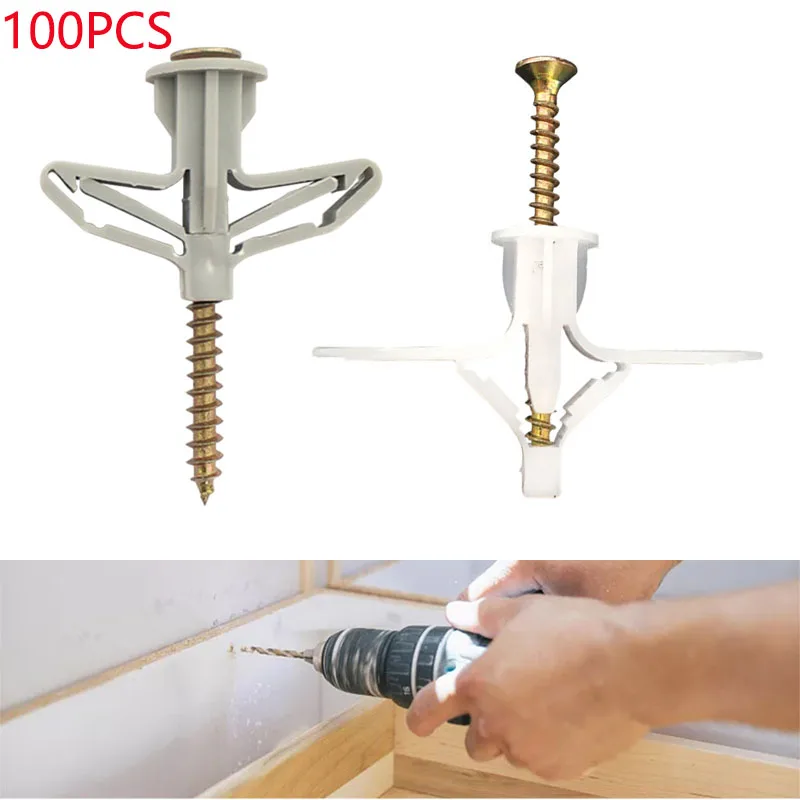 

Hot 100Pcs Expansion Drywall Anchor Kit Metal With Screws Self Drilling Wall Home Pierced Special For Nylon Plastic Gypsum Board