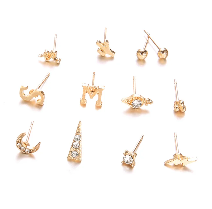 Классические серьги набор из 7 пар/компл. трендовые гвоздики со звездами и луной