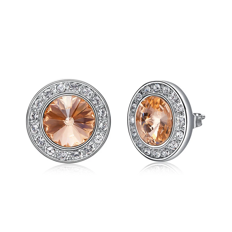 BOSCEN серьги, украшенные кристаллами Swarovski, для женщин, девочек, подарок на день рождения, красочные круглые, хорошее ювелирное изделие, корейский стиль - Цвет камня: Цвет: желтый