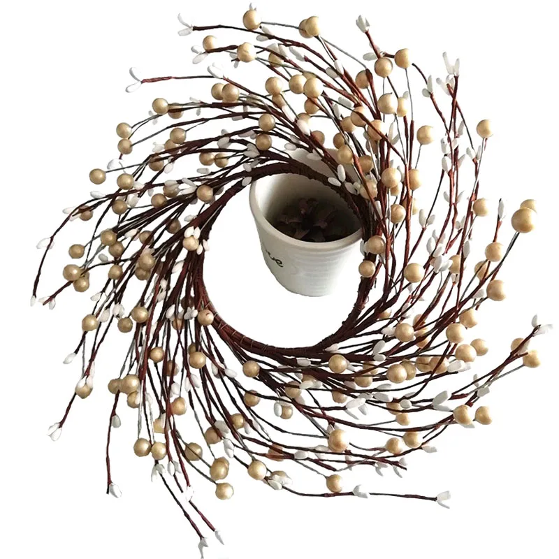 Искусственный первобытный белый жемчужный ягодный Пип венок Рождественская