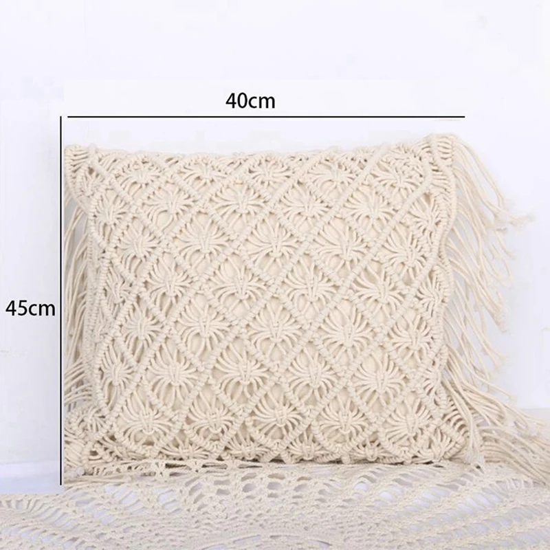 Cotton Linen Macrame Hand-Woven Thread Pillow Covers Geometry 45X45cm & Round Seat Cushion Back As Sofa | Дом и сад