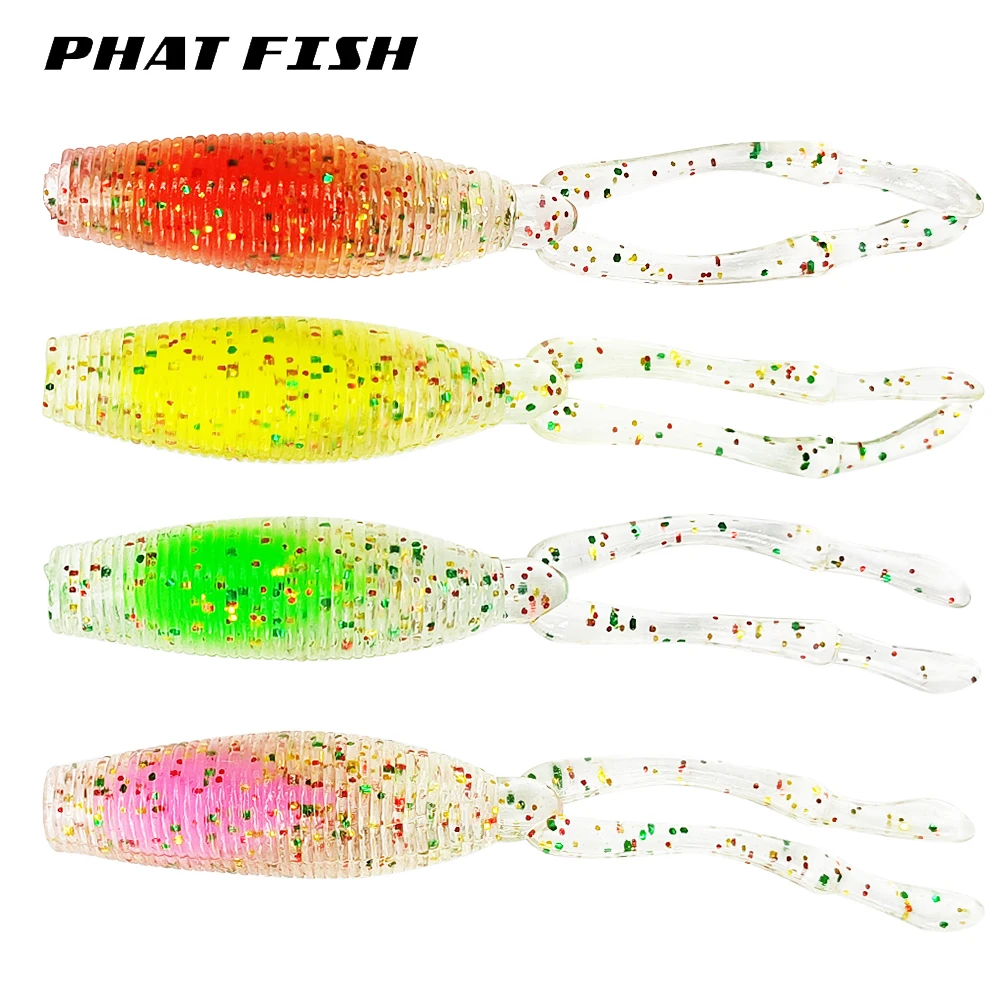 

PHAT FISH 10pcs/lot 7.5cm 2.8g Double Tentacles Needle Tail Bass Fishing Maggot Mini Soft Worms Lure