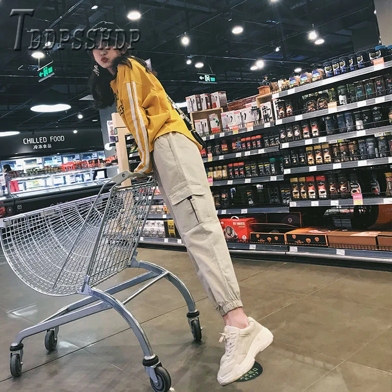 Брюки карго женские весенние популярные Узкие повседневные штаны с эластичным