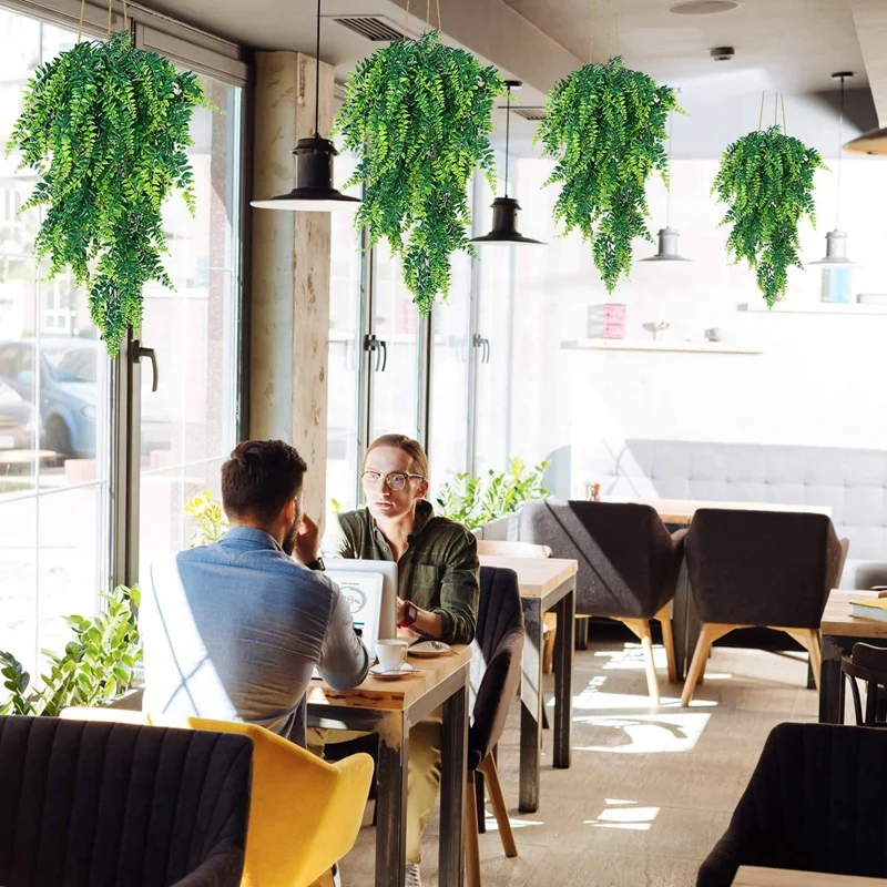 

3Pcs Artificial Hanging Plants Boston Fern Fake Greenery Vine UV Resistant Plastic Plants for Wall Hanging Baskets