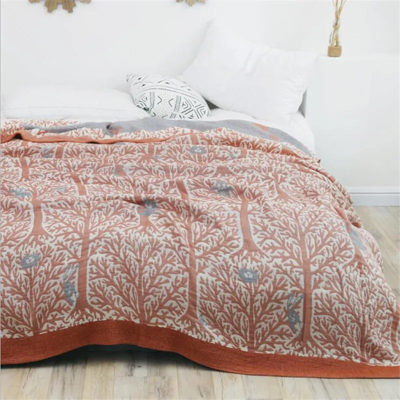 Хлопковое газовое одеяло муслиновое мягкий плед для взрослых вязаное покрывало