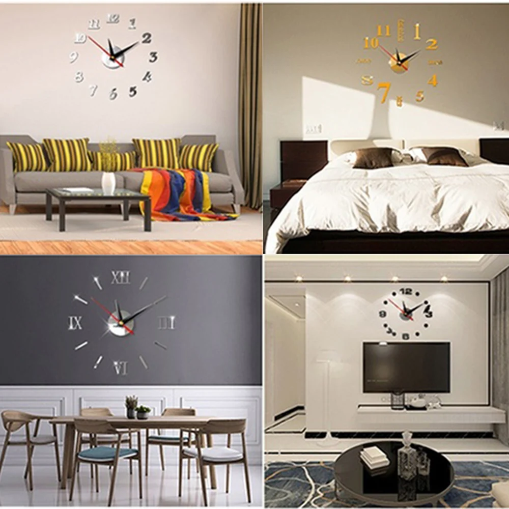 Акриловые 3D часы зеркальные настенные для офиса гостиной окон бесшумные сделай