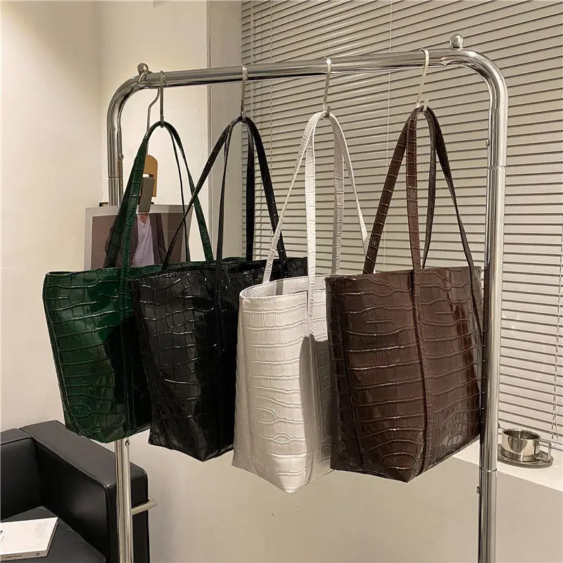 retro crocodile print large tote bag for women with zipper green black ladies leather shoulder bag big office handbags shopper free global shipping