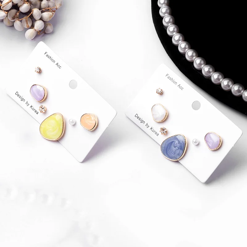 

Stud Earrings Candy Color Sweety Pendientes Jewelry Irregular Glaze New Fashion Japan Women Geometric Party Korean 6PCS/Set