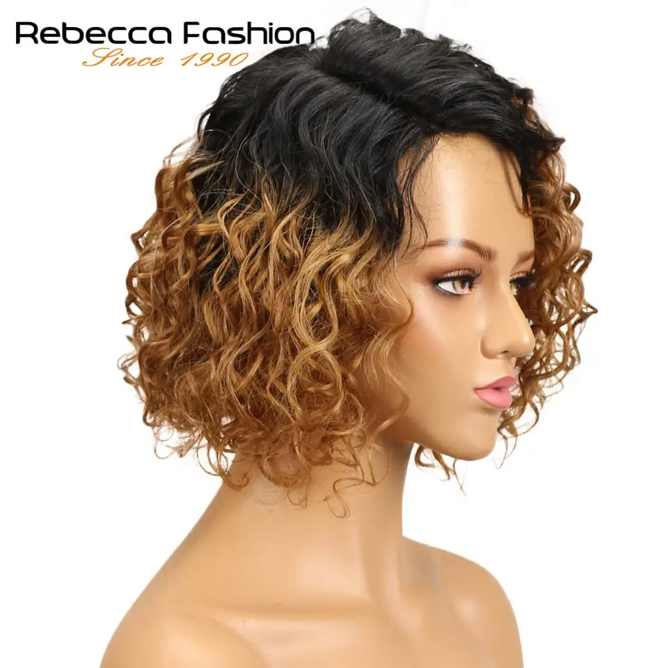Короткие волнистые человеческие волосы Rebecca парики на сетке для чернокожих - Фото №1