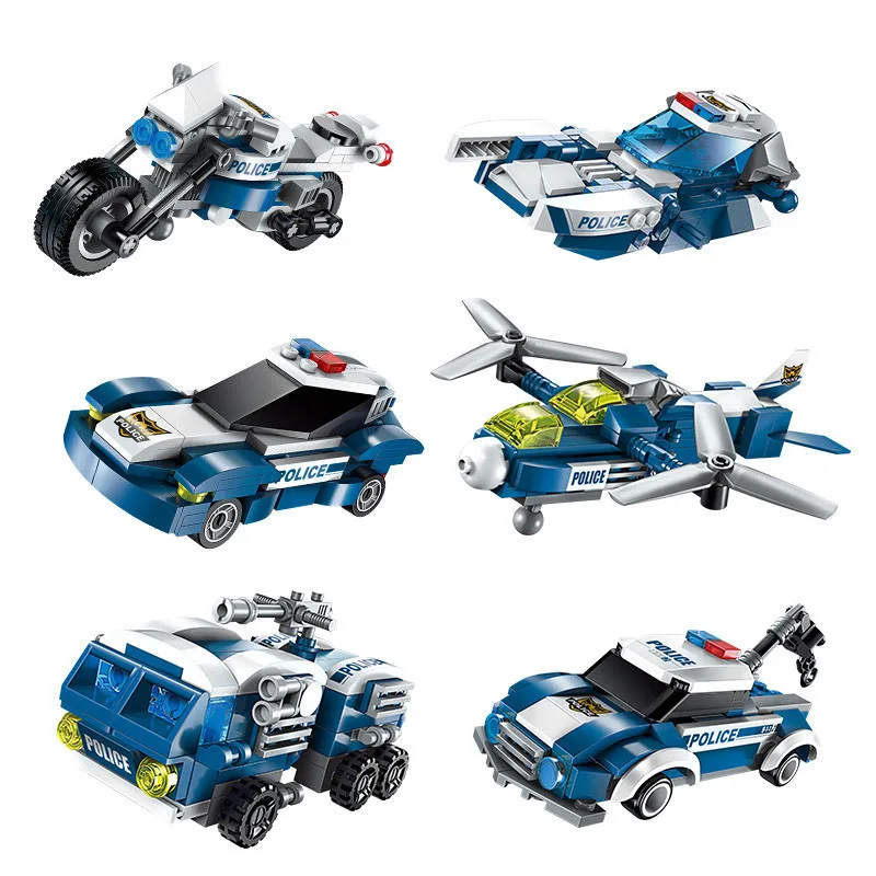 

577pcs Car Building Blocks Compatible all brand 6 in1 Deformation robot Trucks Car Helicopter Boat