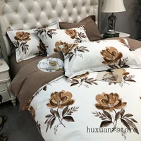 4pcs cotton queen king multi colored floral bedding set duvet cover set sheet bedding set king size