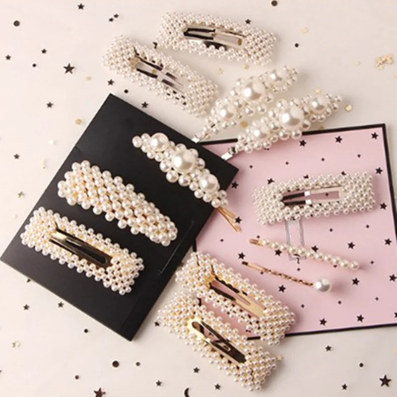 Геометрический дизайн женские модные заколки для волос элегантные жемчужные