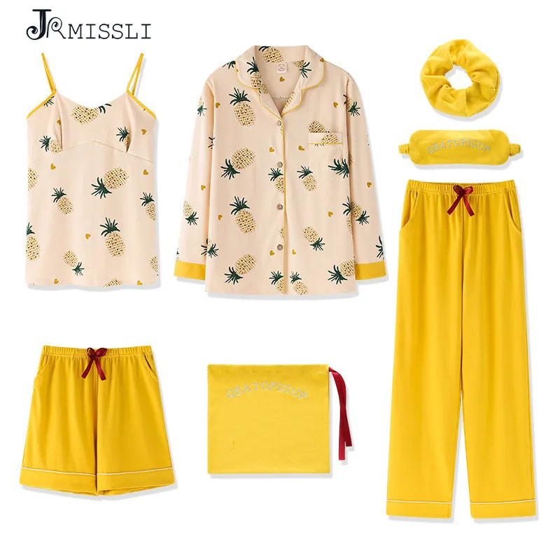 JRMISSLI для женщин Фламинго 7 шт. пижамный комплект хлопковые пижамы одежда сна